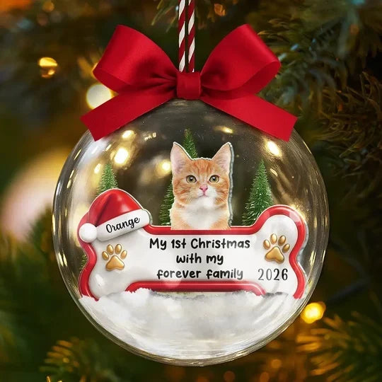 Personalized Acrylic Snow Globe Ornament, Puppy in Snowy Evergreens, Unique First Christmas Gift for Dog Lovers