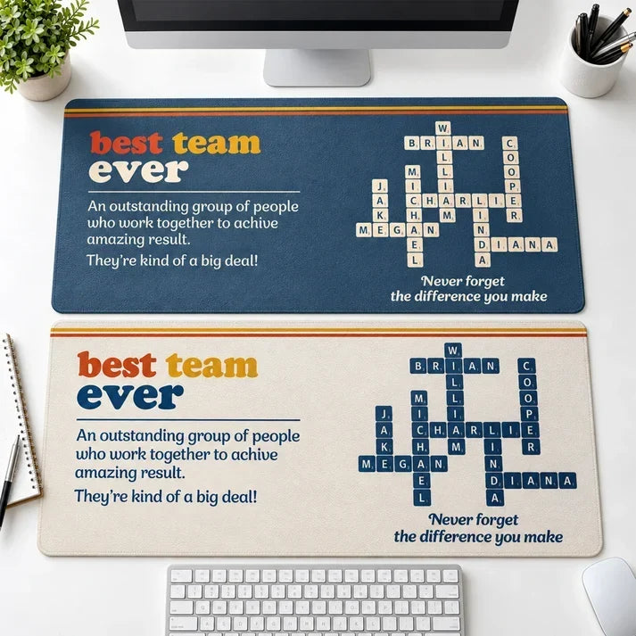 Personalized Retro Letter Tile Leather Desk Mat