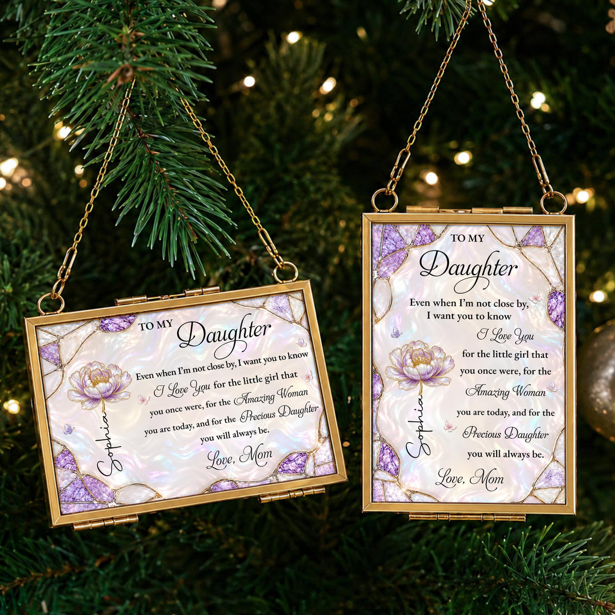 To My Daughter Amazing Woman Flower And Butterfly Stained Glass Style - Personalized Metal Frame Ornament - DAU576_GOFRO