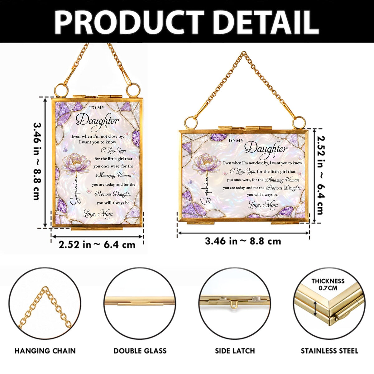 To My Daughter Amazing Woman Flower And Butterfly Stained Glass Style - Personalized Metal Frame Ornament - DAU576_GOFRO