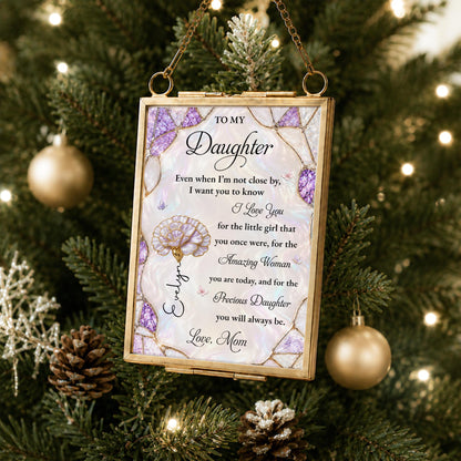 To My Daughter Amazing Woman Flower And Butterfly Stained Glass Style - Personalized Metal Frame Ornament - DAU576_GOFRO
