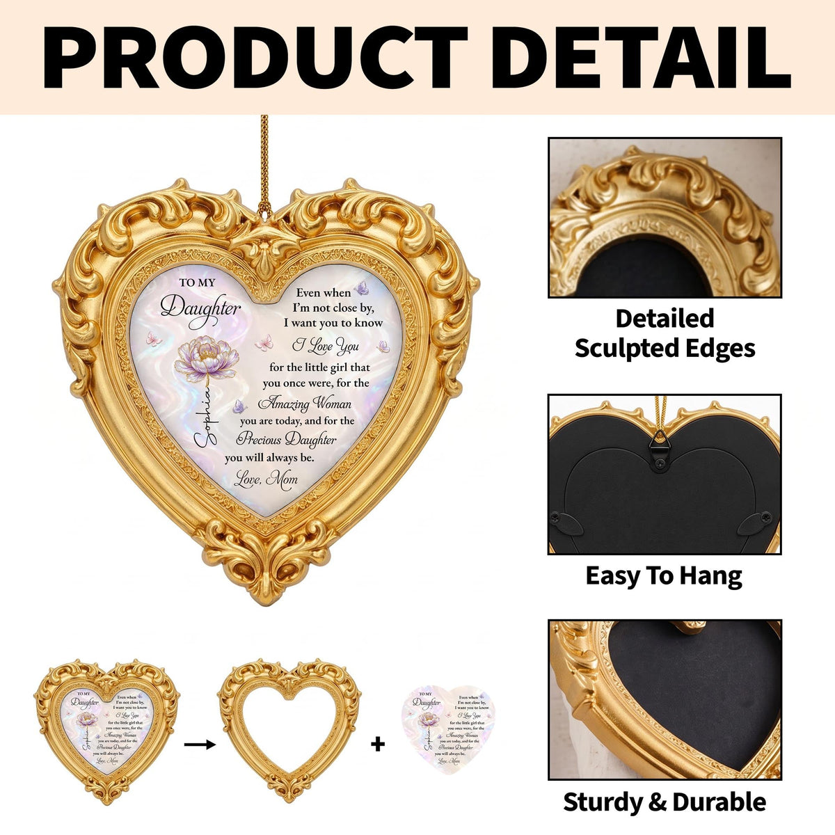 Personalized To My Daughter Flower Ornate Frame Ornament