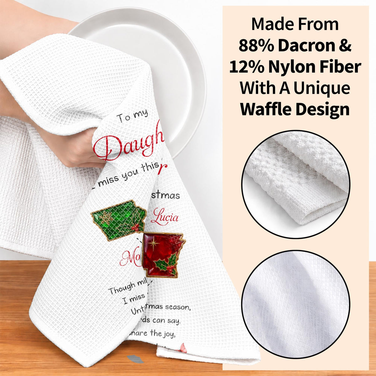 To My Daughter I Miss You This Christmas Long Distance States And Butterflies - Personalized Kitchen Towel - DAU811_TOWL