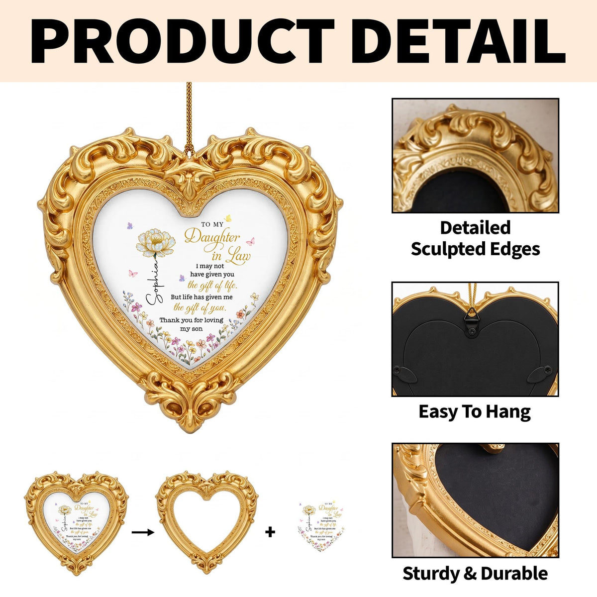 Personalized To My Daughter In Law Golden Flower Ornate Ornament
