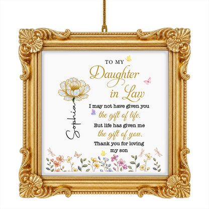 Personalized To My Daughter In Law Golden Flower Ornate Ornament