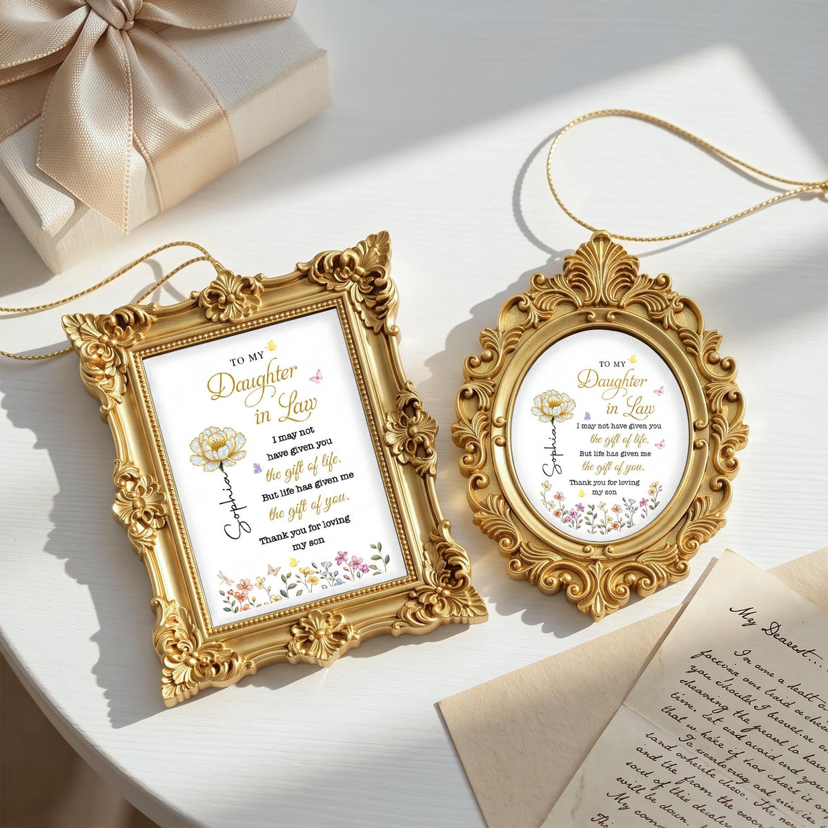 Personalized To My Daughter In Law Golden Flower Ornate Ornament