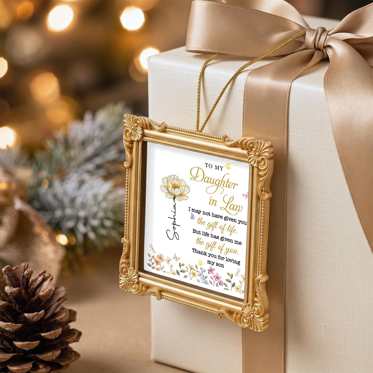 Personalized To My Daughter In Law Golden Flower Ornate Ornament