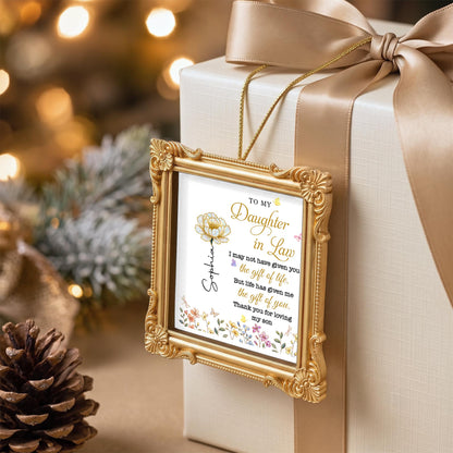 Personalized To My Daughter In Law Golden Flower Ornate Ornament
