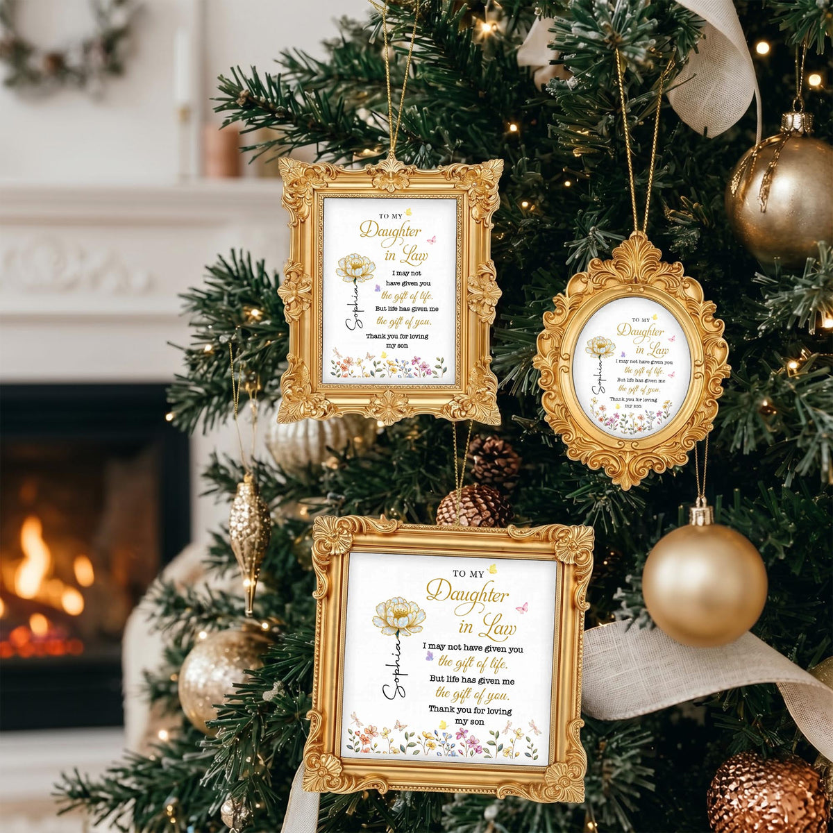 Personalized To My Daughter In Law Golden Flower Ornate Ornament