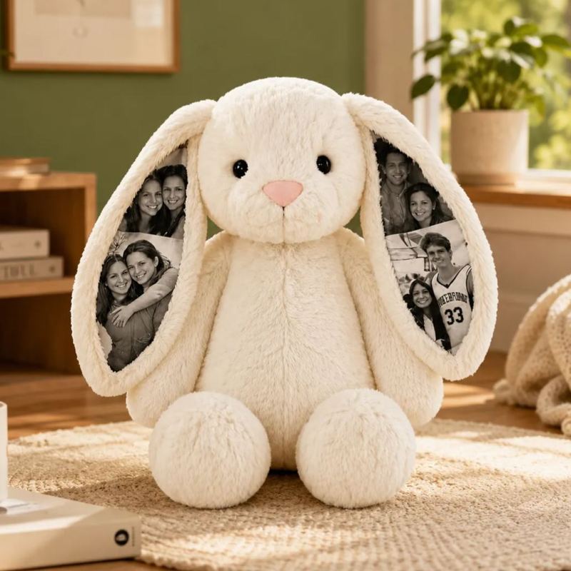 Personalized Hidden Ear Photo Collage Plush Bunny