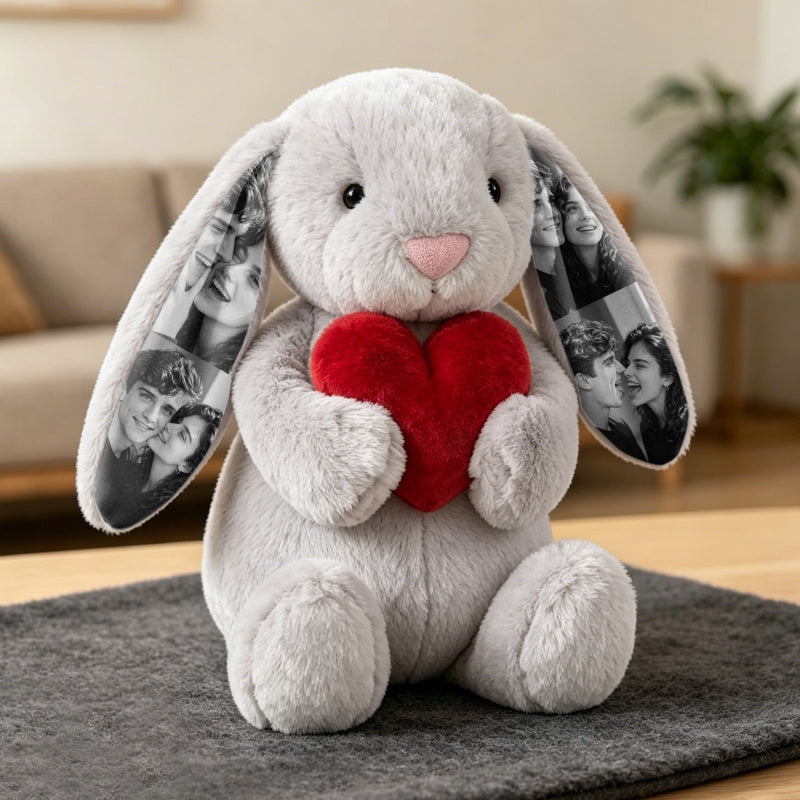 Personalized Hidden Ear Photo Collage Plush Bunny