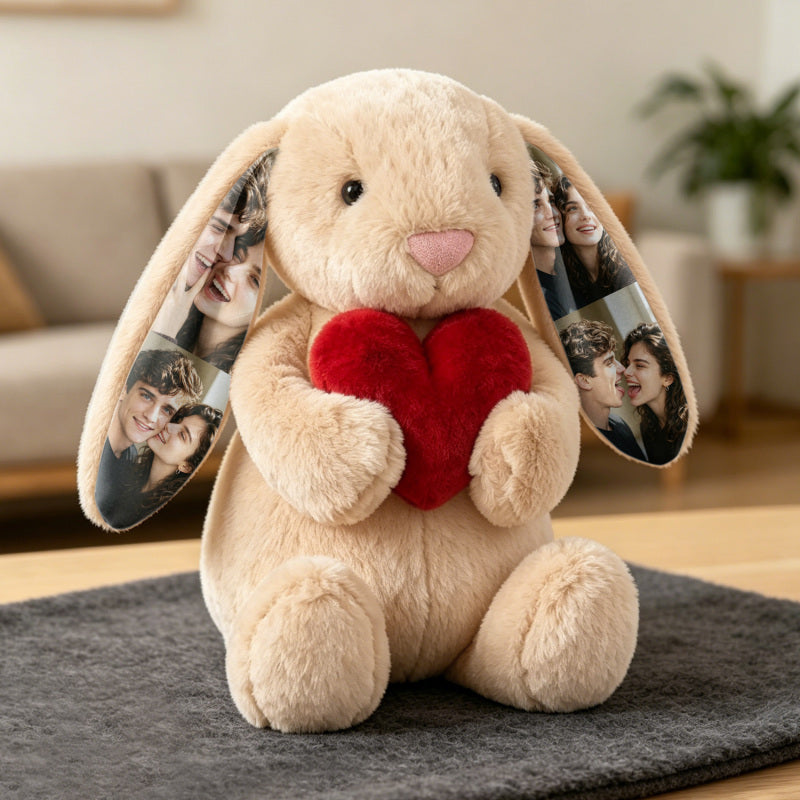 Personalized Hidden Ear Photo Collage Plush Bunny
