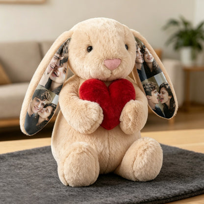 Personalized Hidden Ear Photo Collage Plush Bunny
