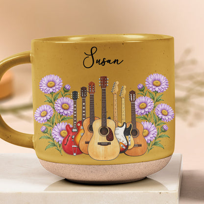 Custom Name & Birth Flower For Her Gift For Guitar Player - Personalized Mug