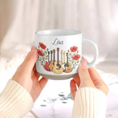 Custom Name & Birth Flower For Her Gift For Guitar Player - Personalized Mug