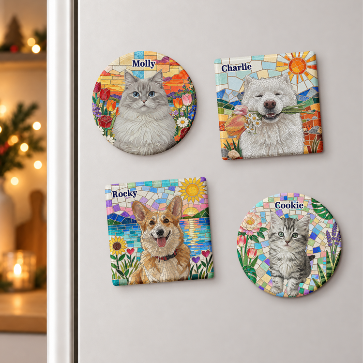Custom Pet Portrait Mosaic Tile Art Fridge Decor - Personalized Magnet