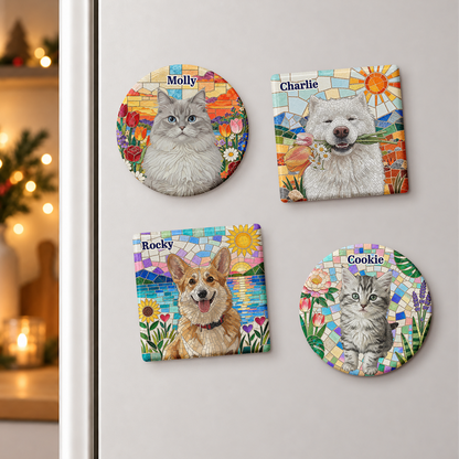 Custom Pet Portrait Mosaic Tile Art Fridge Decor - Personalized Magnet