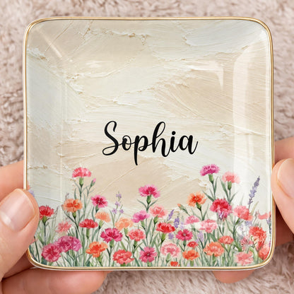 Personalized Birth Month Flower Jewelry Dish