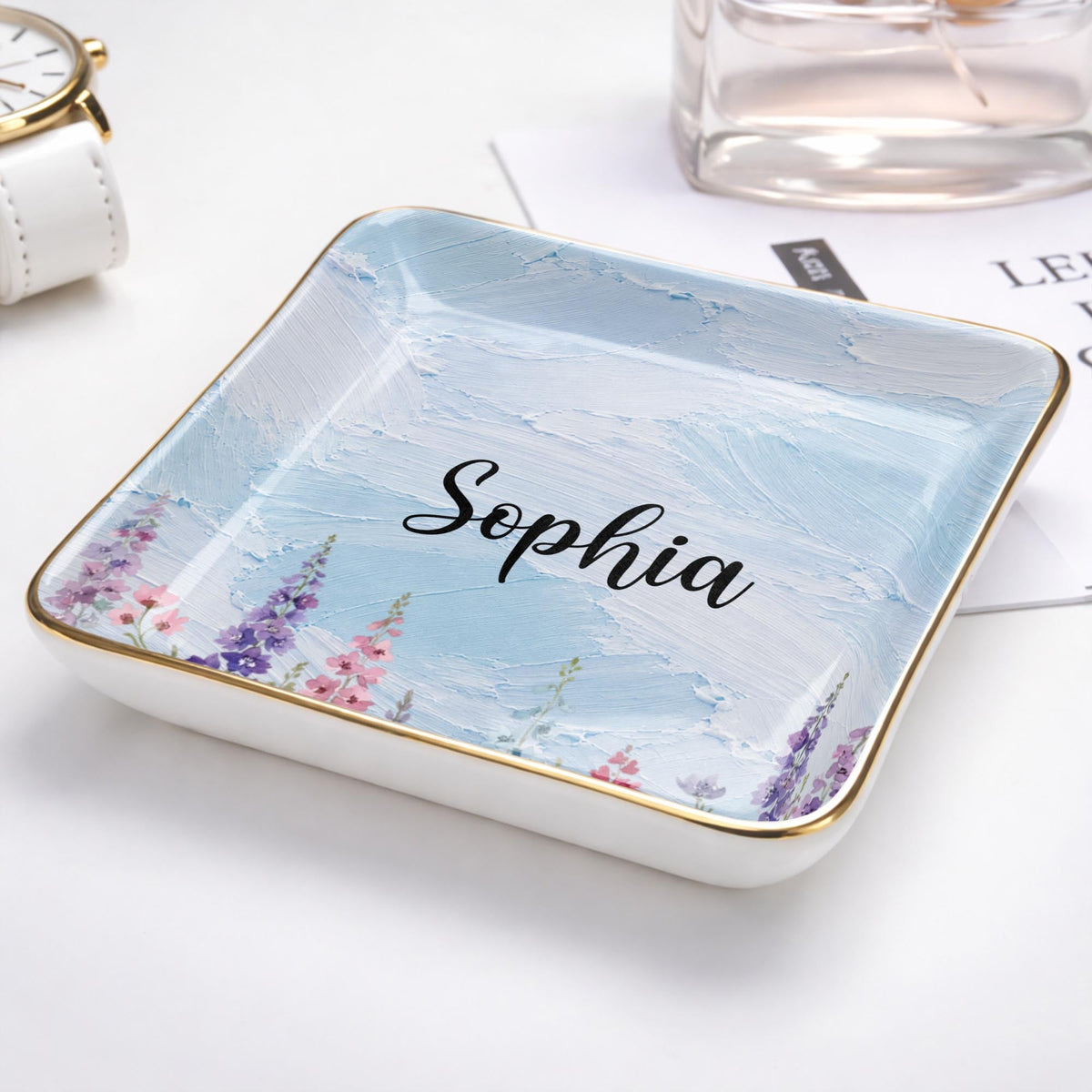 Personalized Birth Month Flower Jewelry Dish