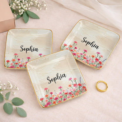 Personalized Birth Month Flower Jewelry Dish