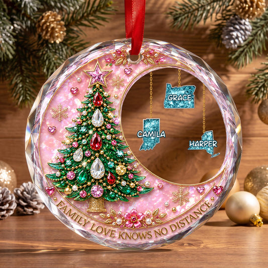 Personalized Long Distance Family States Glass Ornament
