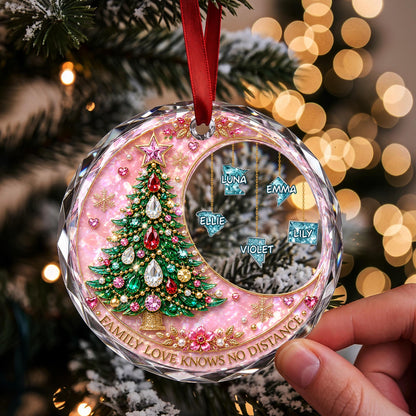 Family Love Knows No Distance With Christmas Tree And Custom States - Personalized Custom Circle Glass Ornament - FAM1187_CGOR