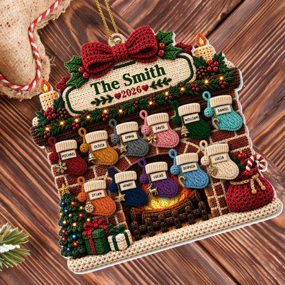 The Family Fireplace With Christmas Stockings And Tree - Personalized Custom Acrylic Ornament, Christmas Gift - FAM1199_ACO