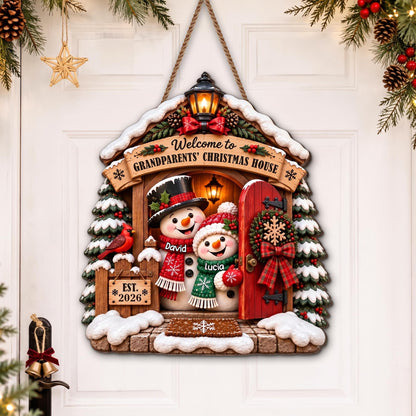 Personalized Snowman And Cardinal Grandparents Wood Sign