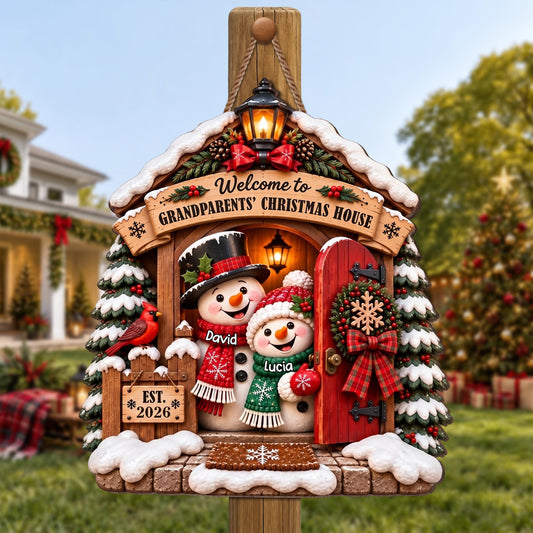 Personalized Snowman And Cardinal Grandparents Wood Sign