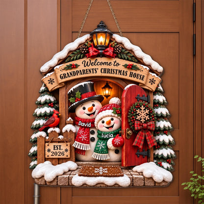 Personalized Snowman And Cardinal Grandparents Wood Sign
