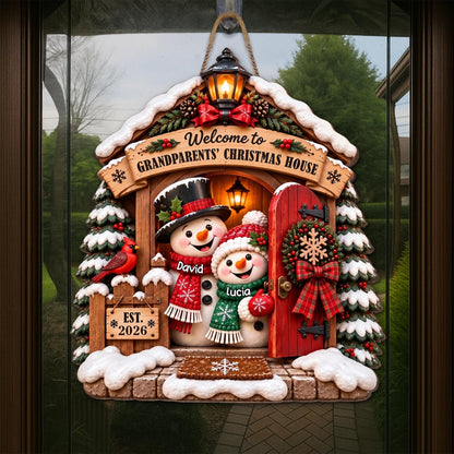 Personalized Snowman And Cardinal Grandparents Wood Sign