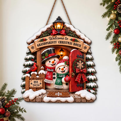 Personalized Snowman And Cardinal Grandparents Wood Sign