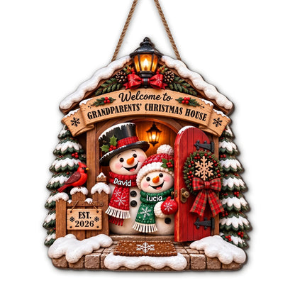 Personalized Snowman And Cardinal Grandparents Wood Sign