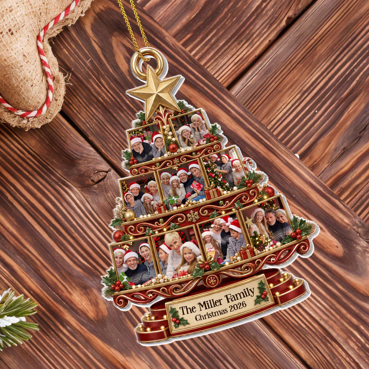 Personalized Family Christmas Photo Frame Tree Ornament