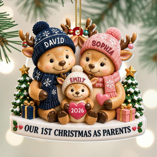 First Christmas as Parents Acrylic Ornament, Huddled Reindeer Family Keepsake, Creative Gift for Family