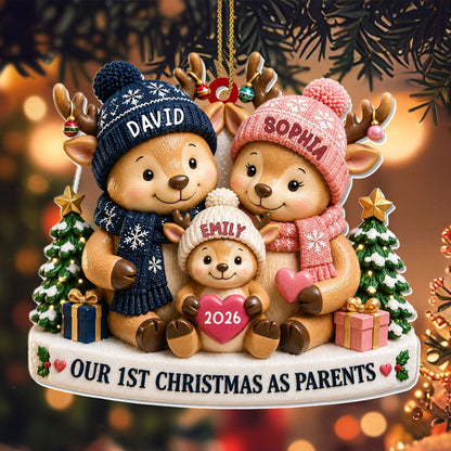 First Christmas as Parents Acrylic Ornament, Huddled Reindeer Family Keepsake, Creative Gift for Family