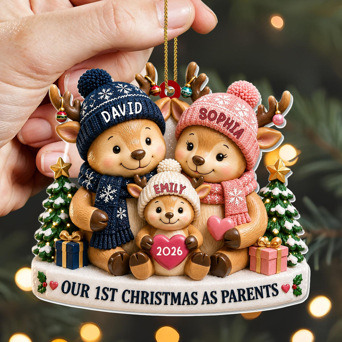 First Christmas as Parents Acrylic Ornament, Huddled Reindeer Family Keepsake, Creative Gift for Family