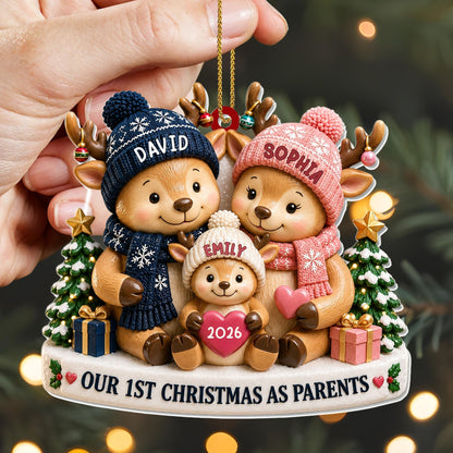 First Christmas as Parents Acrylic Ornament, Huddled Reindeer Family Keepsake, Creative Gift for Family