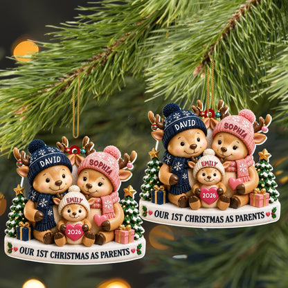 First Christmas as Parents Acrylic Ornament, Huddled Reindeer Family Keepsake, Creative Gift for Family