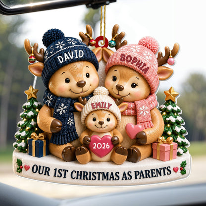 First Christmas as Parents Acrylic Ornament, Huddled Reindeer Family Keepsake, Creative Gift for Family
