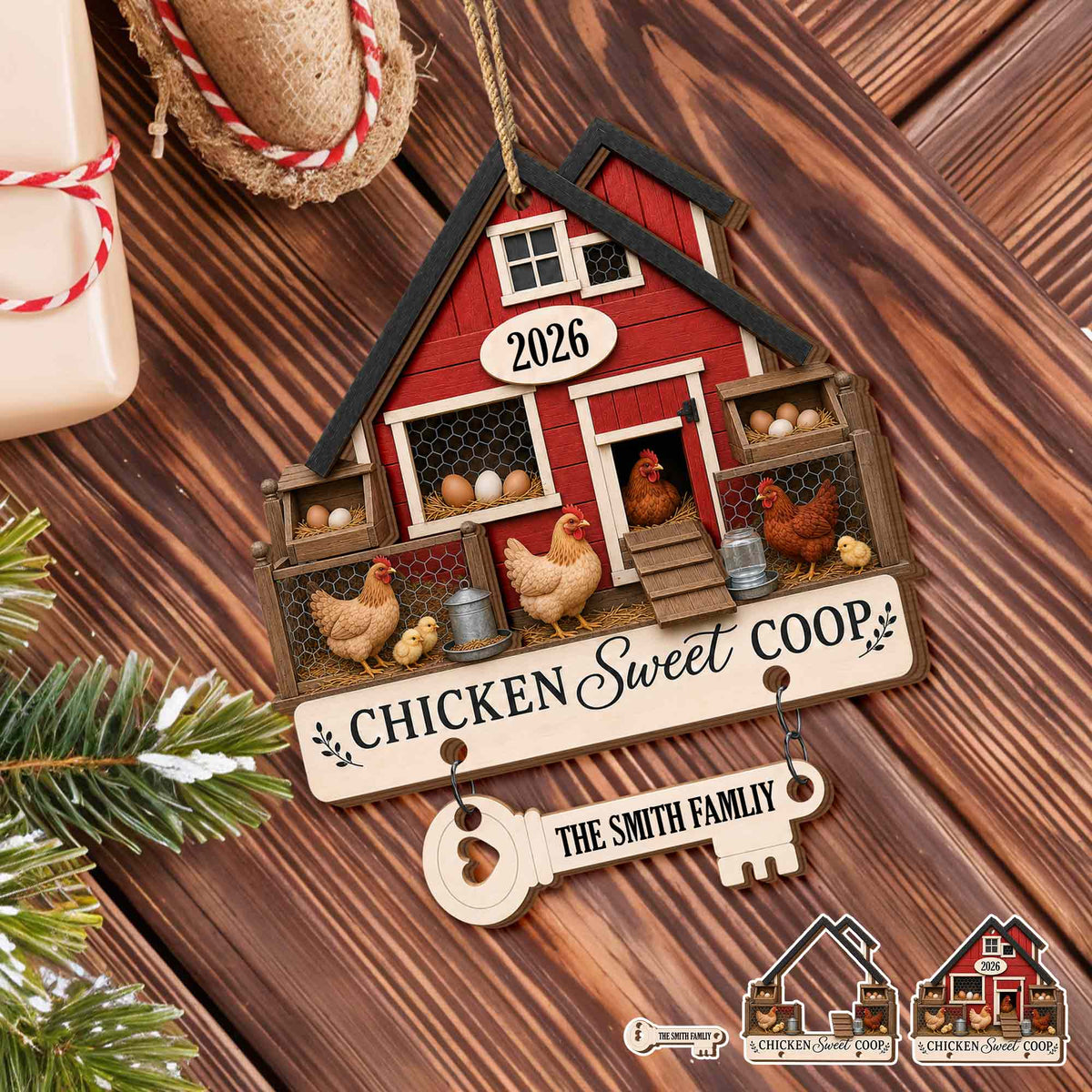 Personalized Chicken Coop Farm Wooden Ornament