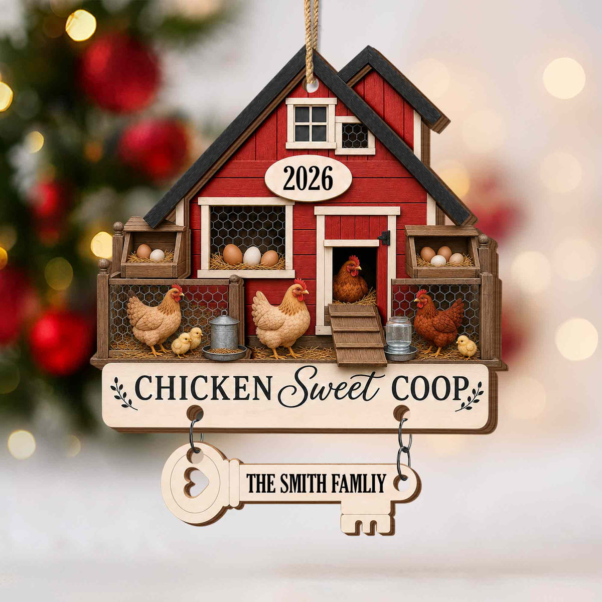 Personalized Chicken Coop Farm Wooden Ornament