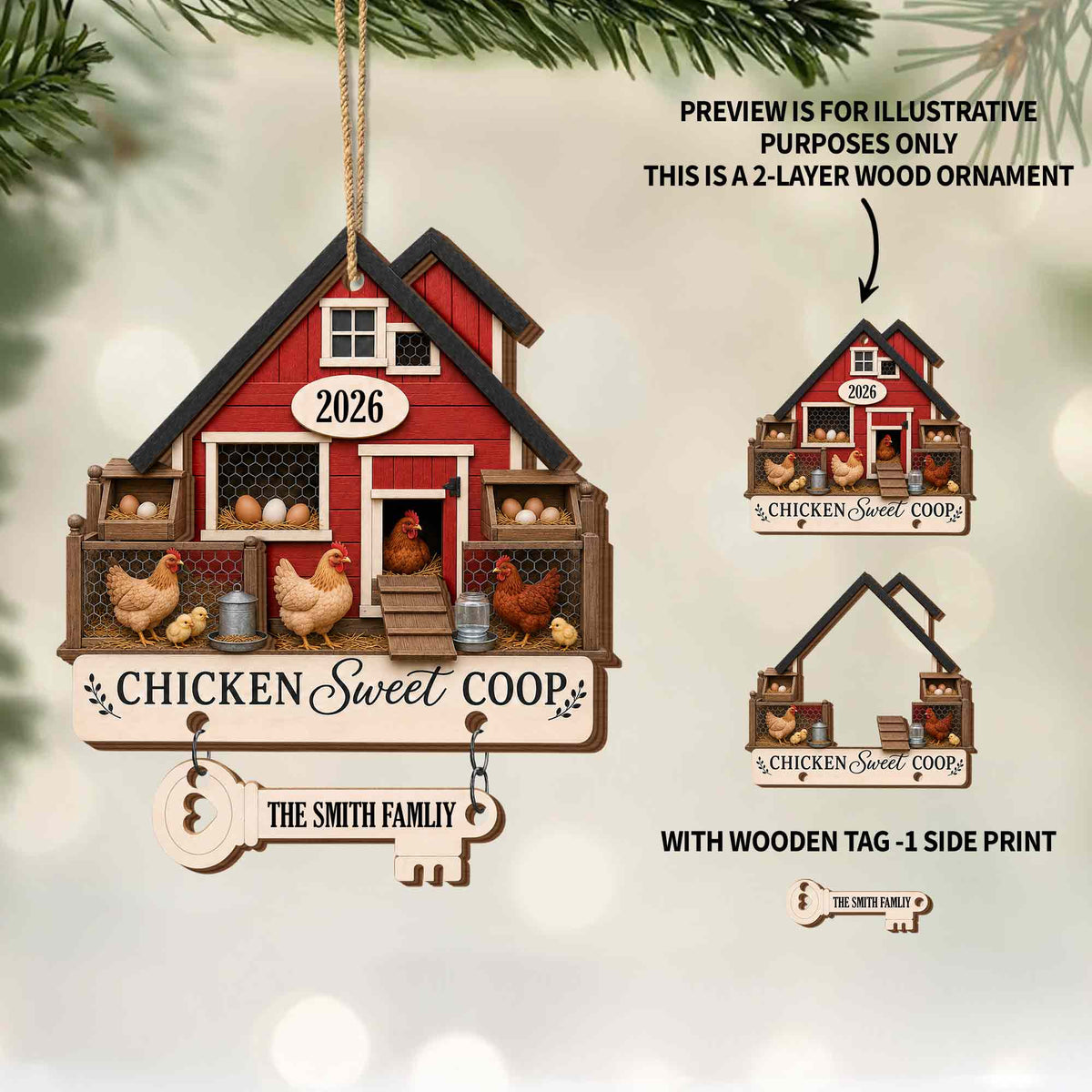 Personalized Chicken Coop Farm Wooden Ornament