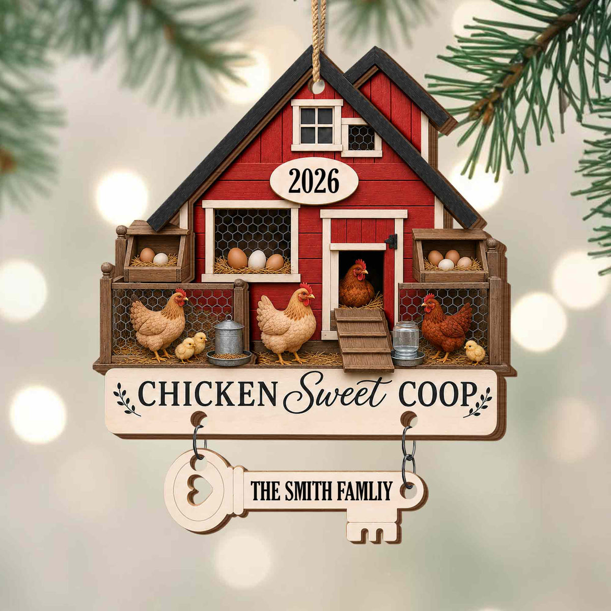 Personalized Chicken Coop Farm Wooden Ornament