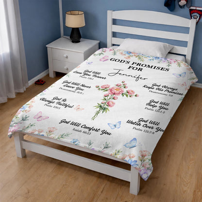 God's Promises For My Floral Cross And Butterflies - Personalized Custom Blanket - FTH193_BLK