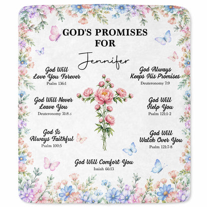 God's Promises For My Floral Cross And Butterflies - Personalized Custom Blanket - FTH193_BLK