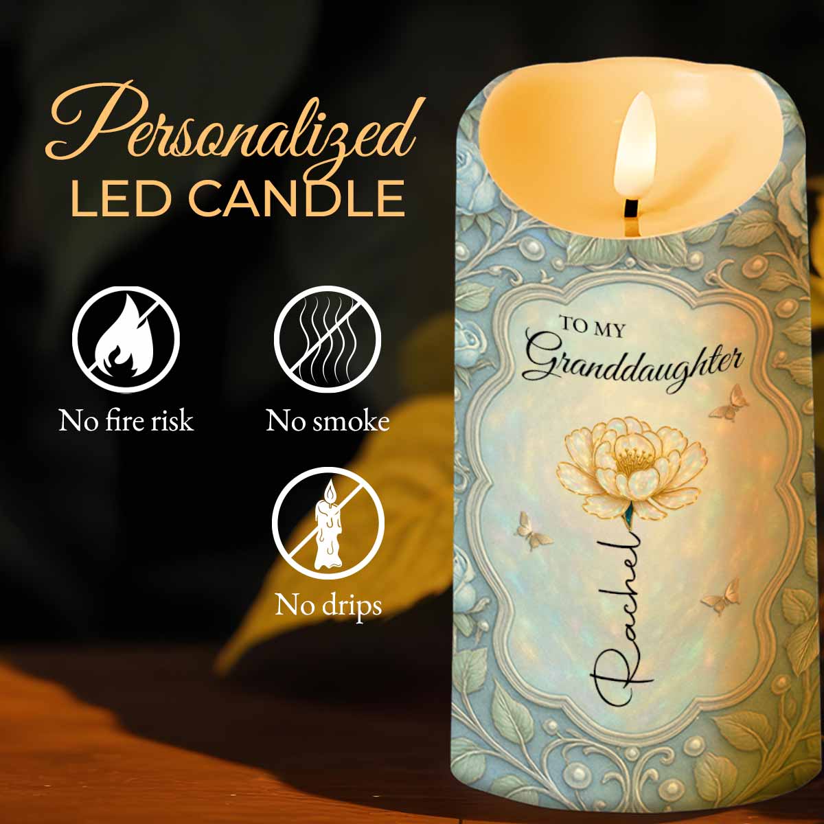 Personalized Granddaughter Birth Flower LED Candle