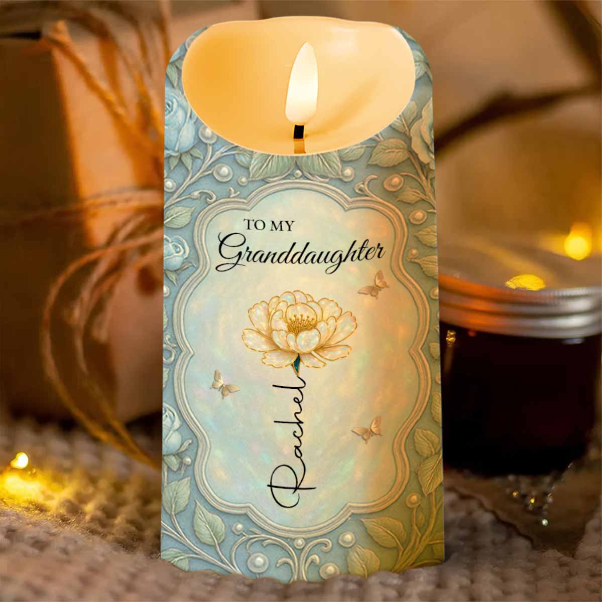 Personalized Granddaughter Birth Flower LED Candle