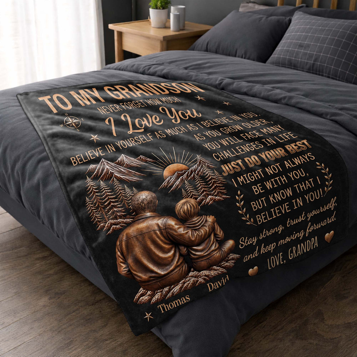 Personalized To My Grandson Grandpa Love Mountain Blanket