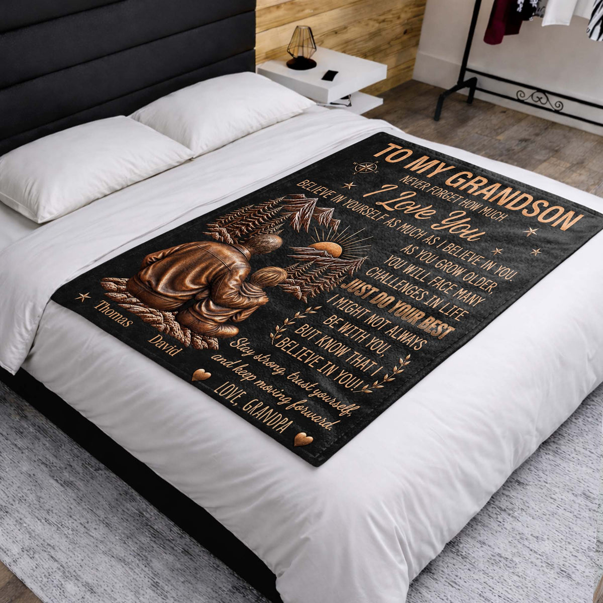 Personalized To My Grandson Grandpa Love Mountain Blanket